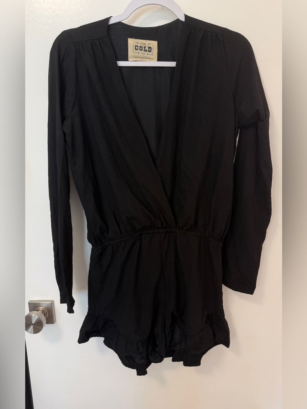 Black Stone Cold Fox long sleeve romper shorts. SCF size 2